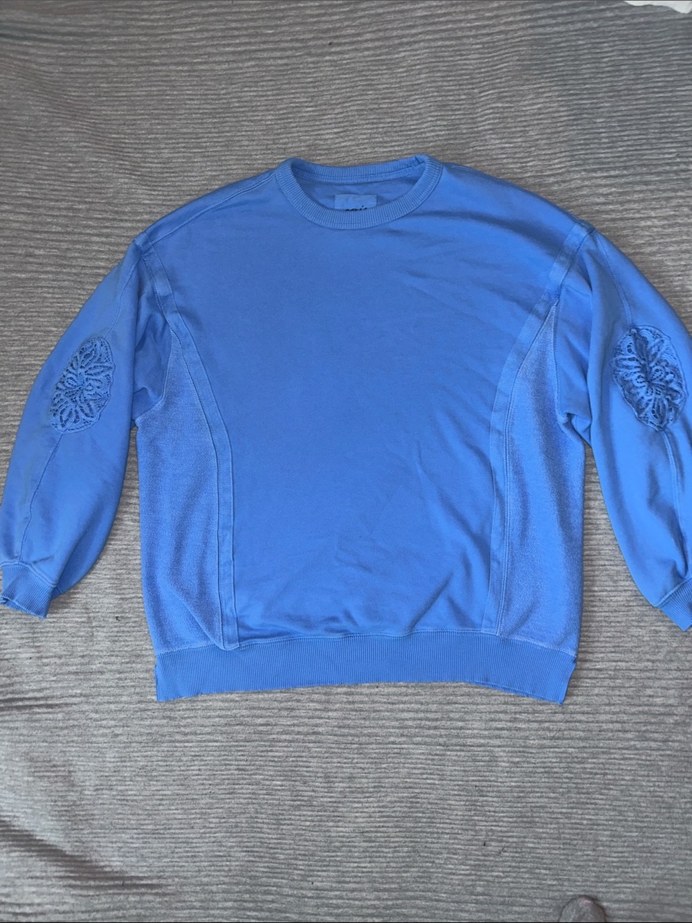 aerie Blue oversized Crewneck Sweater with Elbow Appliqué